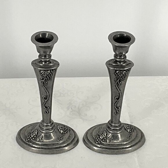 Vintage Pewter 1997 Carson Candle Holders Pair Vineyard Design‎ - Picture 3 of 8